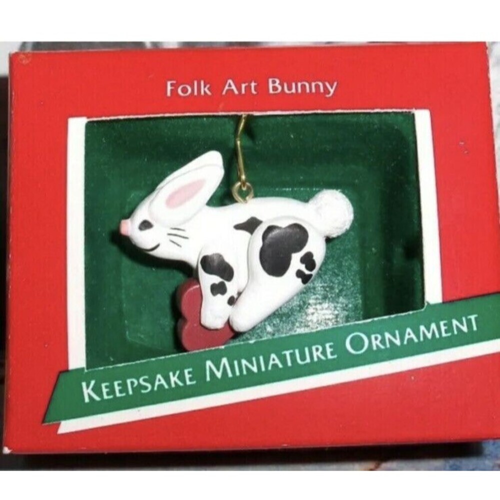 Vintage Hallmark 1989 Keepsake Christmas Ornament Folk Art Bunny Cute Rabbit